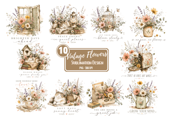 Download Vintage Flowers Sublimation PNG Bundle - Vintage flowers Collection
