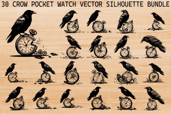 Download Crow Pocket Watch Silhouette Bundle - Premium Resources