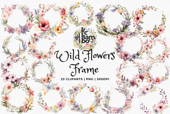 Download Watercolor Wild Flower Frame Bundle - Flower frame bundle Collection