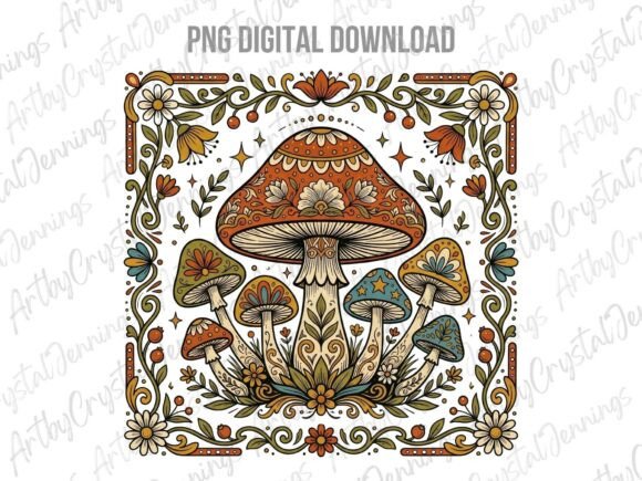 Download Intricate Boho Folk Art Mushroom PNG - Intricate Collection